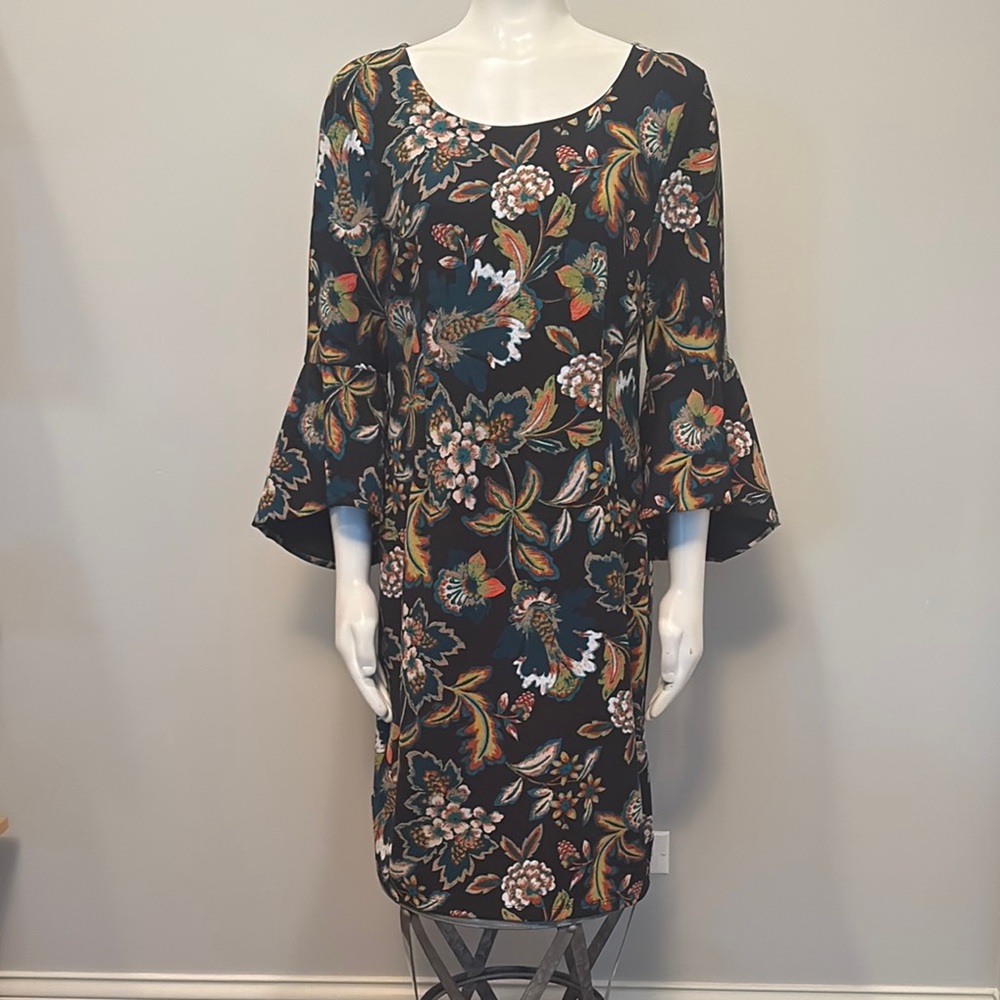 Anna Sui x INC Floral Print Bell Sleeve Sheath Dress with Scoop Neck Size XL